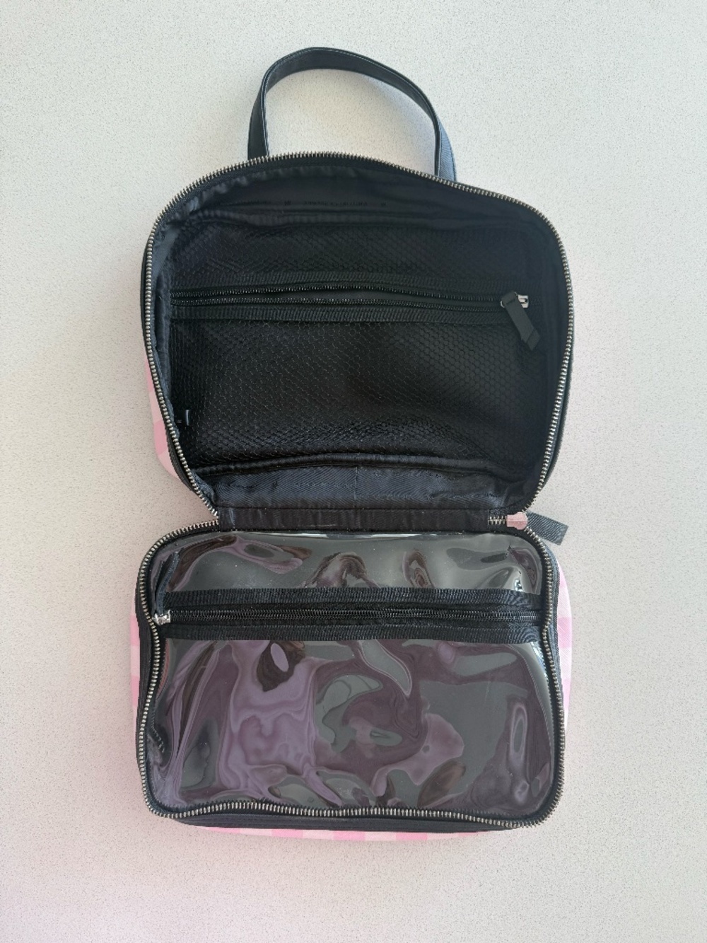 Victoria’s Secret Pink Stripe Floral Hanging Travel Makeup Bag Cosmetic Toiletry - Picture 5 of 10